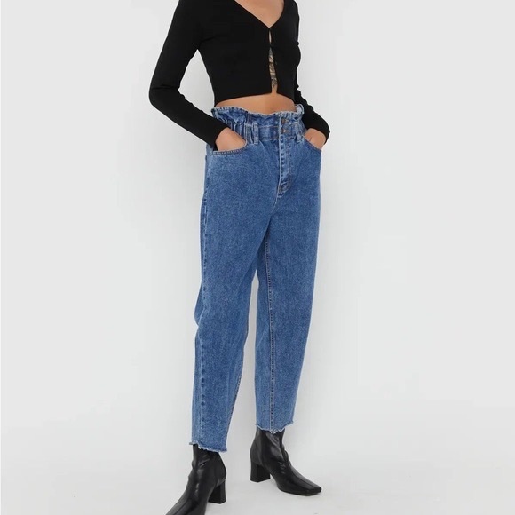 Oak + Fort Indigo Paperbag Waist Mom Jean 100% Cotton Size Medium - Picture 9 of 9